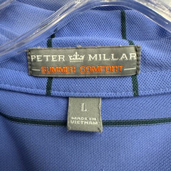 Peter Millar‎ Summer Comfort Mens Golf Polo Size L Blue Striped Performance - Picture 4 of 9